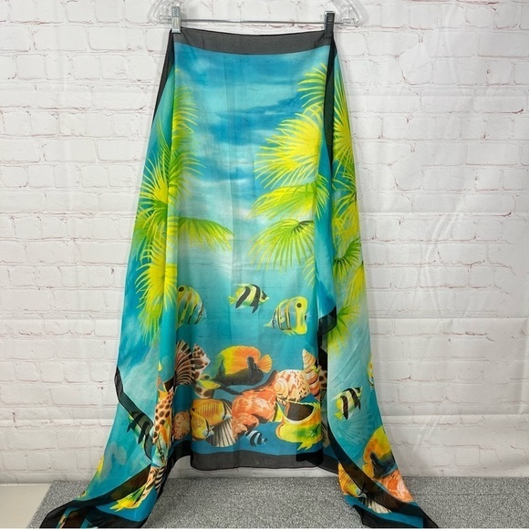 Palm Court Tropical Scarf Wrap Shawl Sheer Beach One Size Cover Up 62X38 - Picture 3 of 5